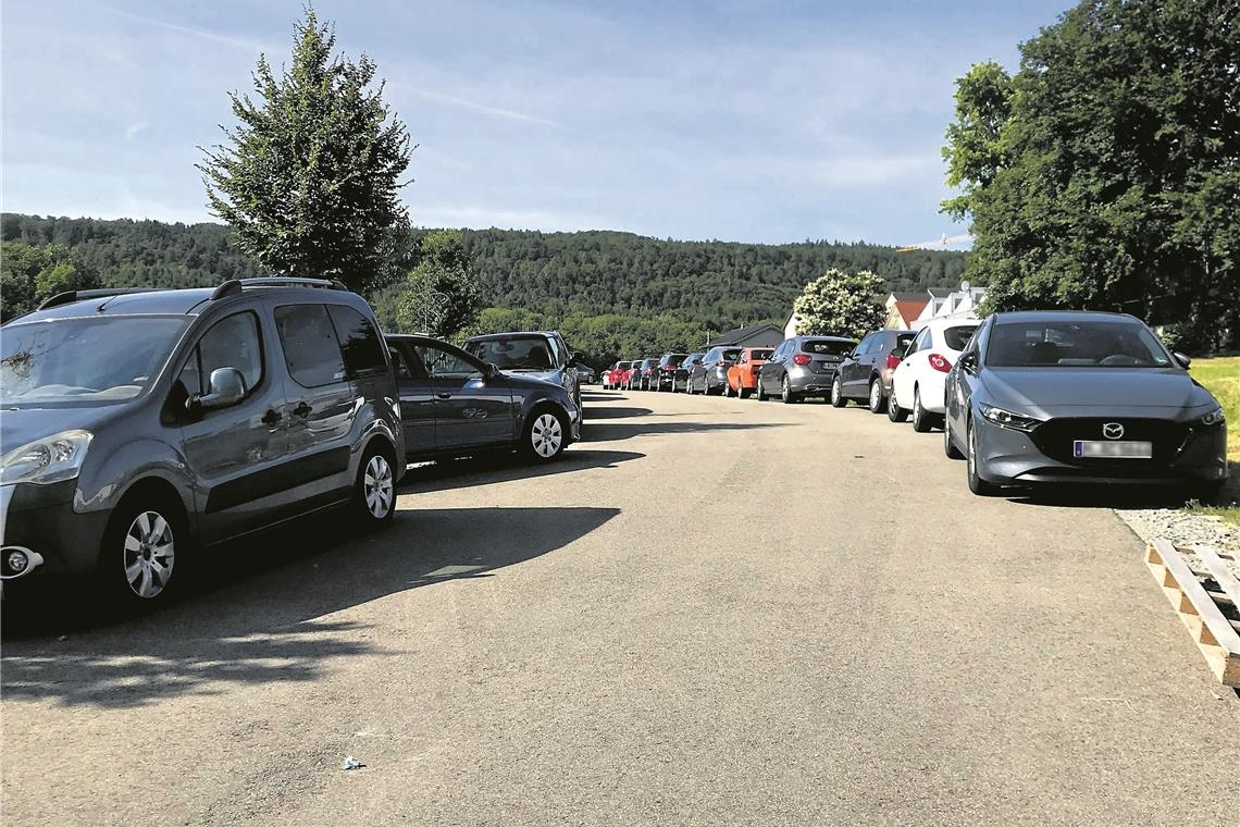 Parksituation soll entschärft werden Auto an Auto: Die Industriestraße in Allmersbach im Tal ist regelmäßig komplett zugeparkt. Das Problem soll jedoch mit neuen Regelungen angepackt werden. Fotos: Fraunhofer-Institut Stuttgart