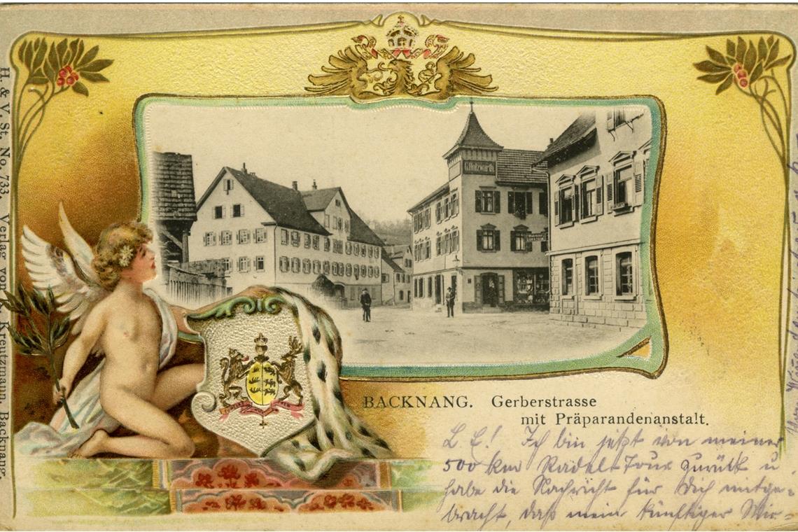Stadtmotive mit Kitsch aufgehübscht Backnang erscheint auf den Ansichten in schönstem Licht. Ansichtskarte von 1906. Repros: P. Wolf