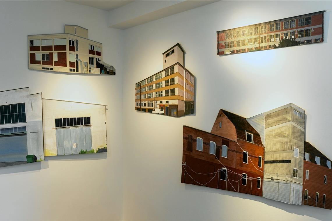 „Jemandsland“: Barbara Kastin präsentiert ihre neue Ausstellung zur IBA im Helferhaus Backnanger Fabrikgebäude auf Karton: Kastin arbeitet mit unterschiedlichen Materialien.