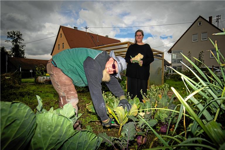 Bärbel und Stefan Gabriel sind gegen Lebensmittelverschwendung aktiv geworden. Weil sie zurzeit in ihrem Garten viel Gemüse ernten können, verschenken sie manches davon. Foto: A. Becher