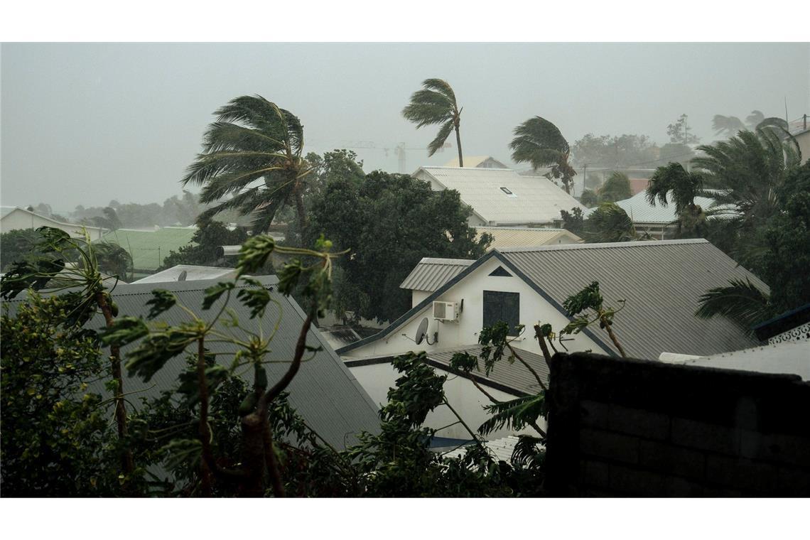 Bäume biegen sich in den heftigen Winden von Zyklon "Belal", der sich auf die französische Insel La Réunion zu bewegt. Es gilt die höchste Zyklonwarnstufe. Niemand soll sein zu Hause verlassen, nicht mal Rettungskräfte dürfen auf die Straße.