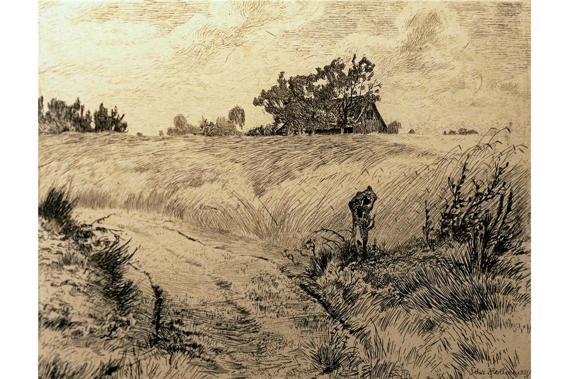 Felix Hollenberg zeigt in Backnang unberührte Landschaften „Bauernhaus im Kornfeld“, bei Meiderich am Niederrhein, 1892. Fotos: Alexander Becher