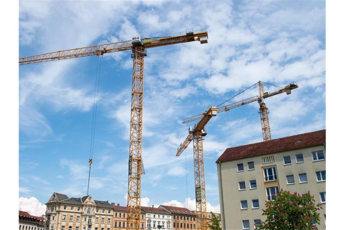 Baukräne in einem Wohngebiet in Dresden. Foto: Arno Burgi/Archiv