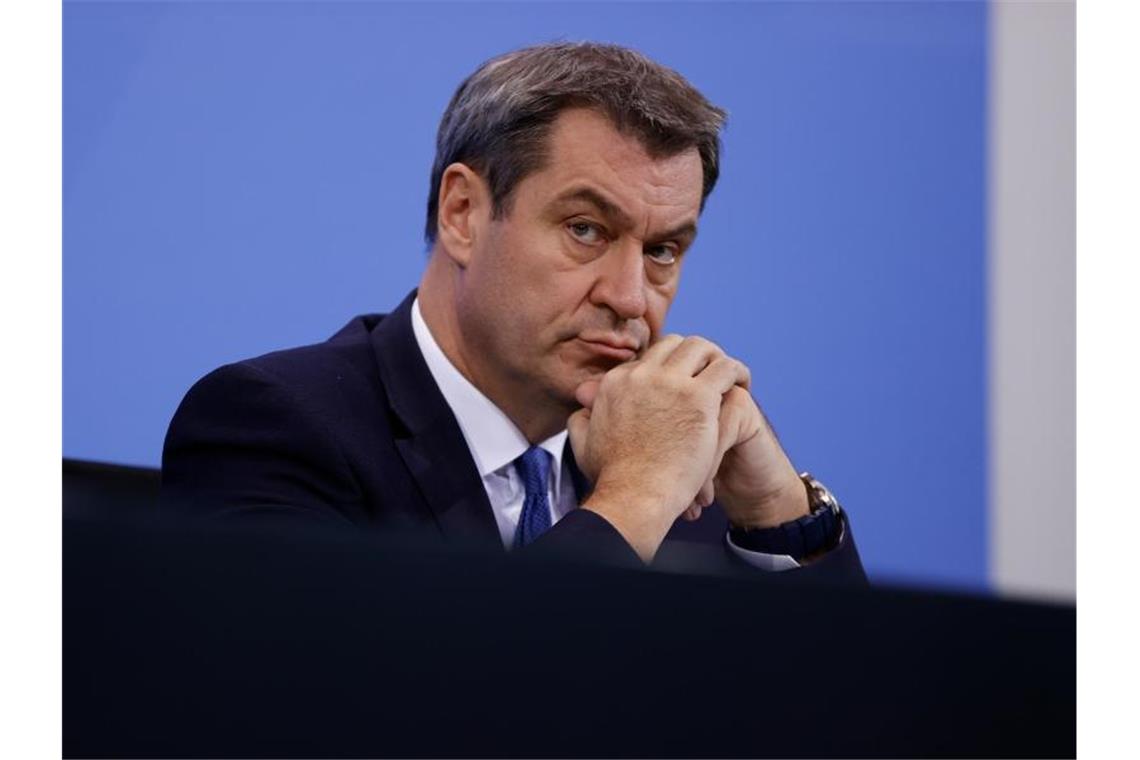 Bayerns Ministerpräsident Markus Söder bei einer Pressekonferenz im Kanzleramt. Foto: Odd Andersen/AFP/POOL/dpa