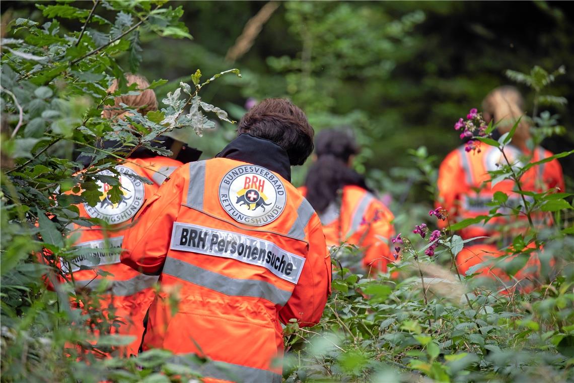 Begleitung beim Training der Rettungshundestaffel im Wald bei Kaisersbach.