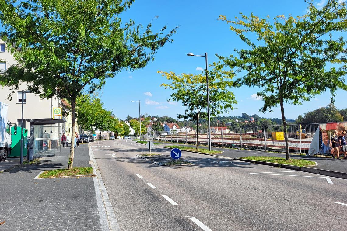 Dunkle Straße in Backnang wird zum Begegnungsort Begrünt, hell und offen ist die Straße heute. Wohnbebauung soll folgen.Foto: Kristin Doberer