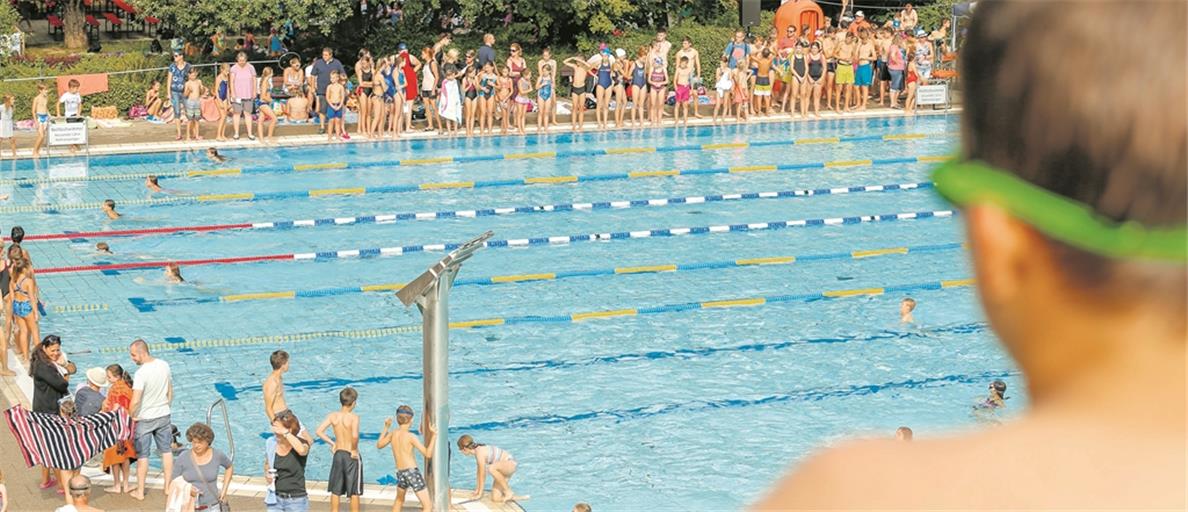 Bei den Schüler- und Stadtmeisterschaften war im Freibad mächtig was los. Das tolle Wetter lockte fast 450 Starter und viele Zuschauer. Foto: A. Becher