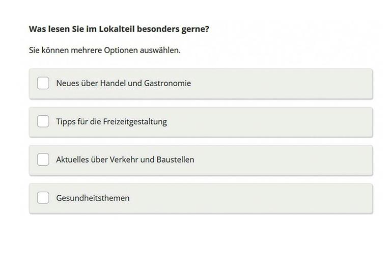 Bei der Leserbefragung geht es unter anderem darum, welche Inhalte Sie im Lokalteil besonders gerne lesen und worauf sie auch verzichten könnten.