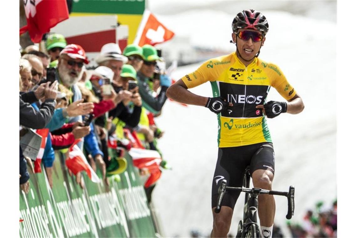 Bei der Tour de Suisse weiter im Gelben Trikot: Egan Bernal. Foto: Alexandra Wey/KEYSTONE