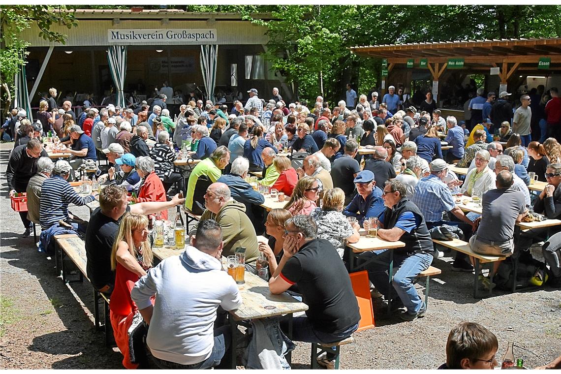 Bei sonnigem Wetter ließen sich die Gäste des Fests in Aspach kühle Getränke schmecken. Fotos: Tobias Sellmaier