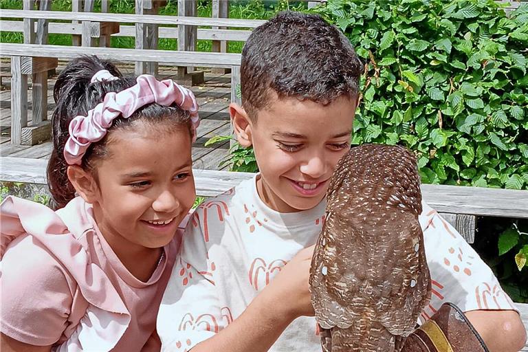 Beim „Inclu-Action-Team“ ging es auf einen Ausflug zur Falknerei in Lorch. Die Kinder hat die Begegnung mit den Greifvögeln tief beeindruckt. Foto: privat