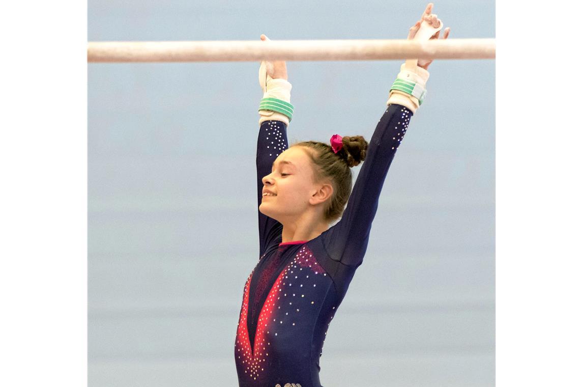 In Fast-Bestbesetzung turnt die TSG fast auf Rang eins Bejubelte Rang eins in der Einzelwertung: Turntalent Amelie Schilling. Foto: Mechthild Spreter