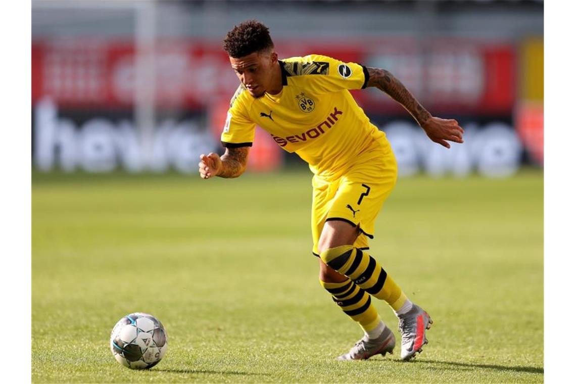 Bekam eine Geldstrafe der DFL: Jadon Sancho von Borussia Dortmund. Foto: Lars Baron/Getty Images Europe/Pool/dpa