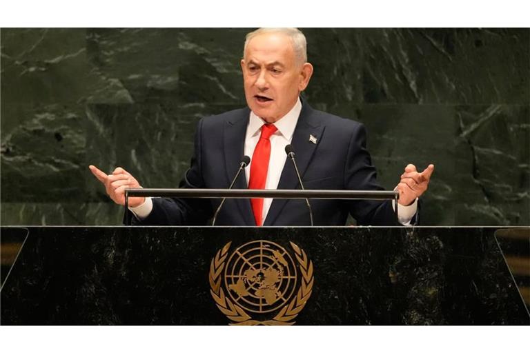 Benjamin Netanjahu, Ministerpräsident von Israel, spricht im Hauptquartier der Vereinten Nationen während der 81. Sitzung der Generalversammlung der Vereinten Nationen.