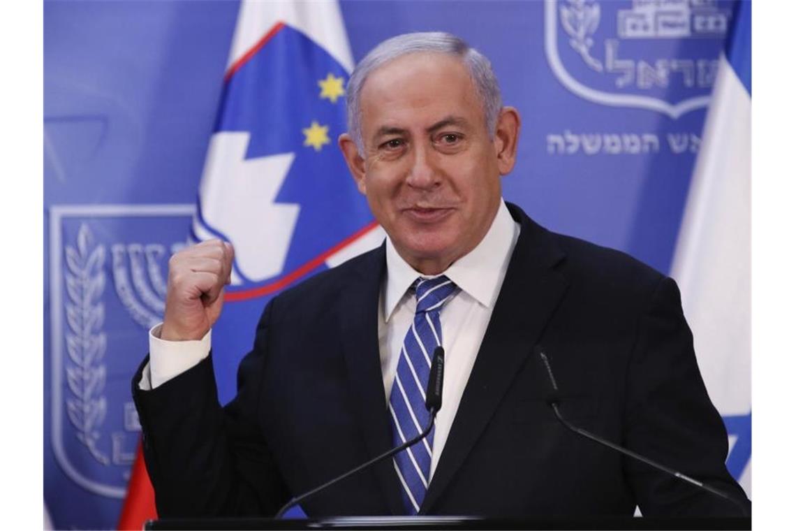 Benjamin Netanjahu, Ministerpräsident von Israel, während einer Pressekonferenz. Foto: Ohad Zwigenberg/Pool Haaretz/AP/dpa