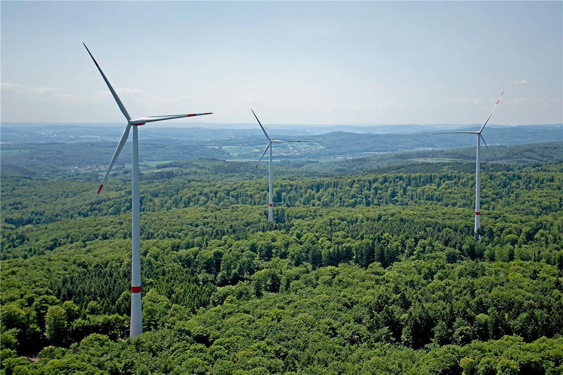 Bereits 2013 präsentierten die Projektierer bei einer Infoveranstaltung Visualisierungen, die veranschaulichen sollten, wie die Windkraftanlagen im Wald zwischen Sulzbach an der Murr und Backnang aussehen könnten. Visualisierung/Archiv: Werner Schmaeing 