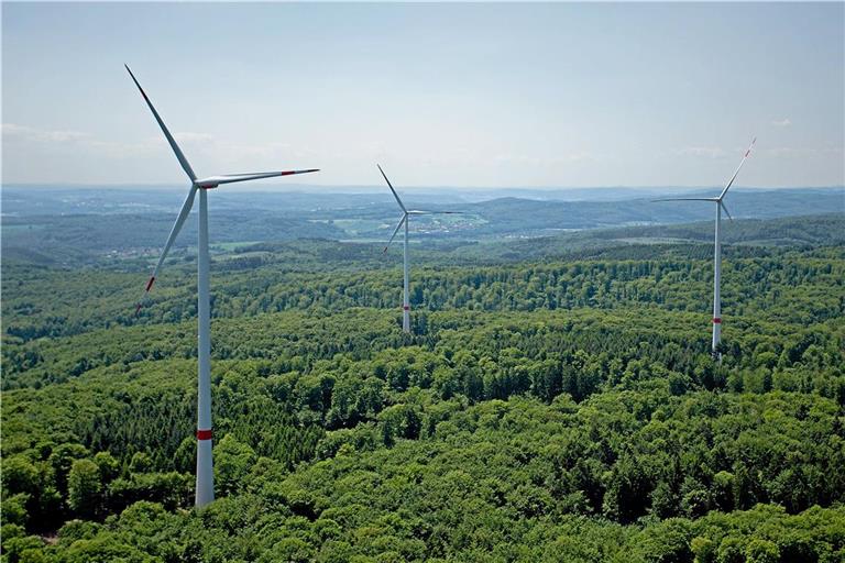 Bereits 2013 präsentierten die Projektierer bei einer Infoveranstaltung Visualisierungen, die veranschaulichen sollten, wie die Windkraftanlagen im Wald zwischen Sulzbach an der Murr und Backnang aussehen könnten. Visualisierung/Archiv: Werner Schmaeing 