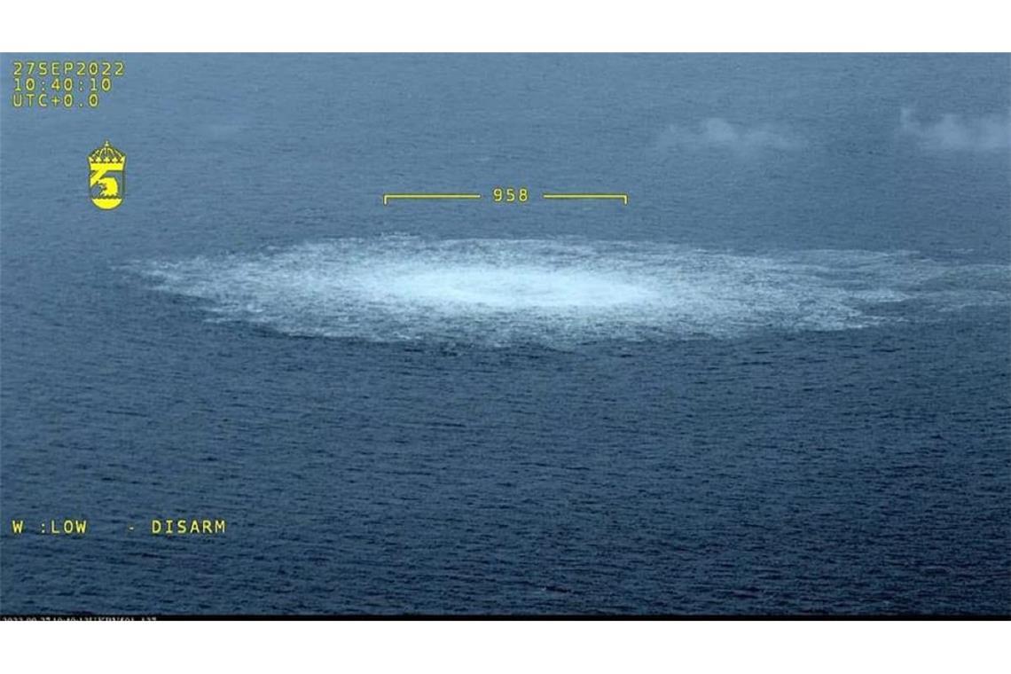 Berühmtes Wasserbild: Von einem Flugzeug der schwedischen Küstenwache stammt diese Aufnahme von den Nord-Stream-Explosionen, mit der auch das Ausmaß des Anschlages verdeutlicht wurde.