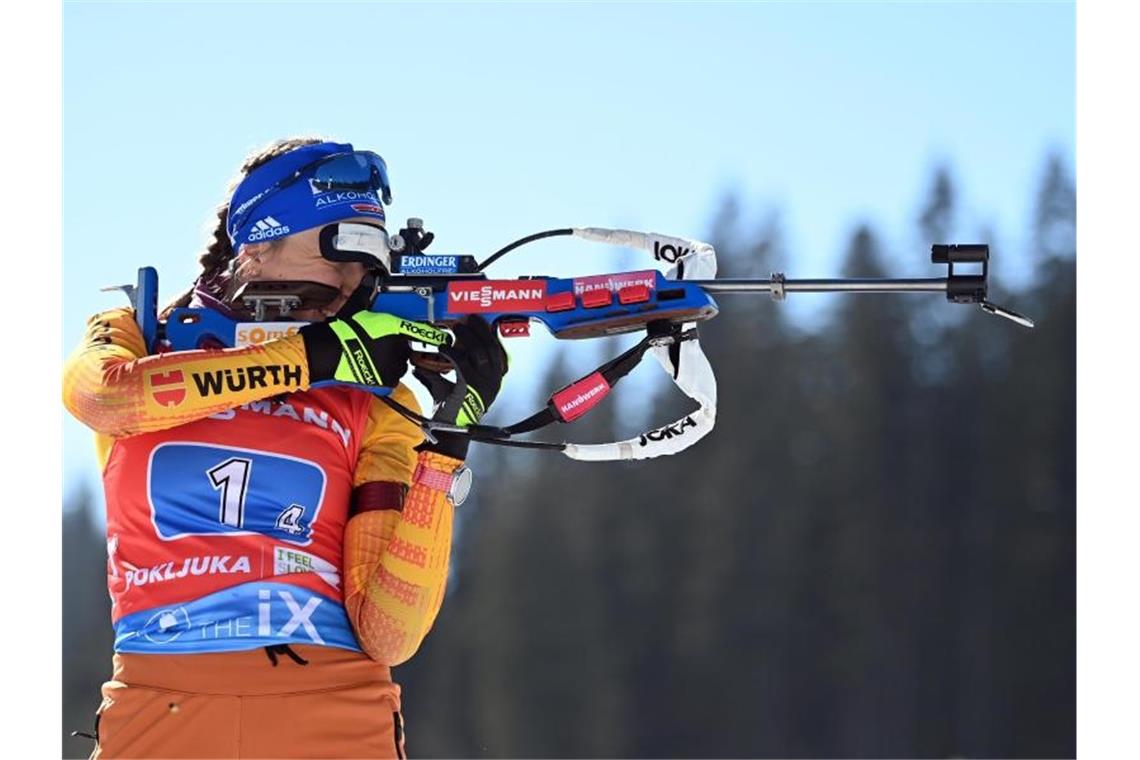 Preuß lässt Biathletinnen jubeln - Staffel-Drama um Lesser Besonders Schlussläuferin Franziska Preuß zeigte eine beeindruckende Leistung. Foto: Sven Hoppe/dpa