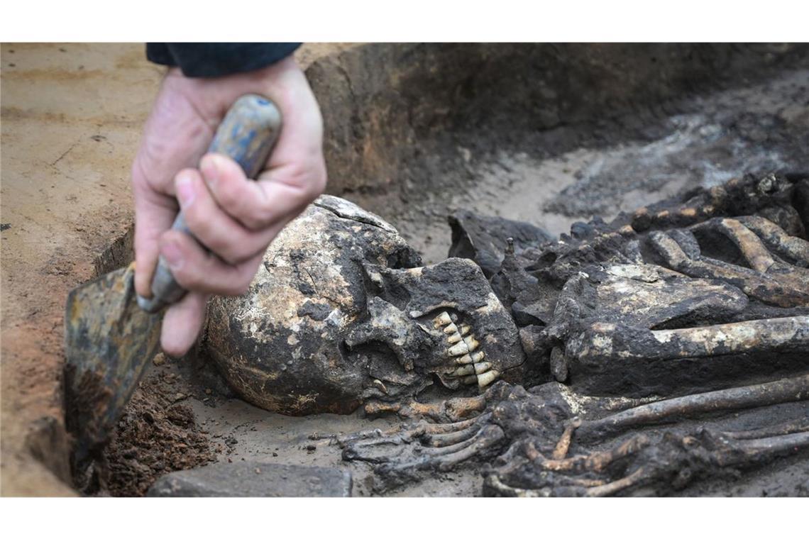 Bestattung eines circa 23 bis 25 Jahren alten Mannes in einer Ofengrube der Kultur der Schnurkeramik (2900–2200 v. Chr.).