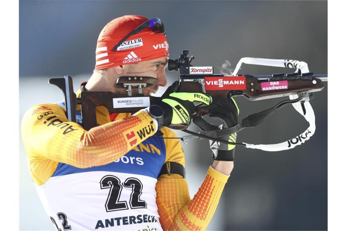 Bester Deutscher beim WM-Sprint in Antholz: Arnd Peiffer. Foto: Matthias Schrader/AP/dpa