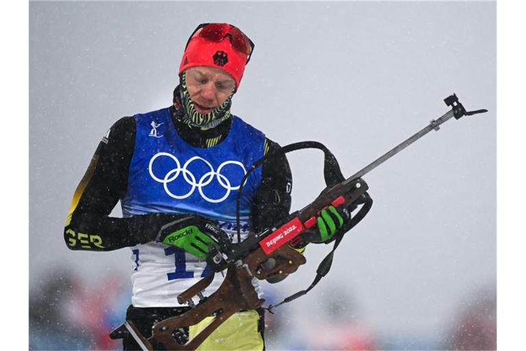 Bester deutscher Biathlet bei der Verfolgung: Roman Rees. Foto: Hendrik Schmidt/dpa-Zentralbild/dpa