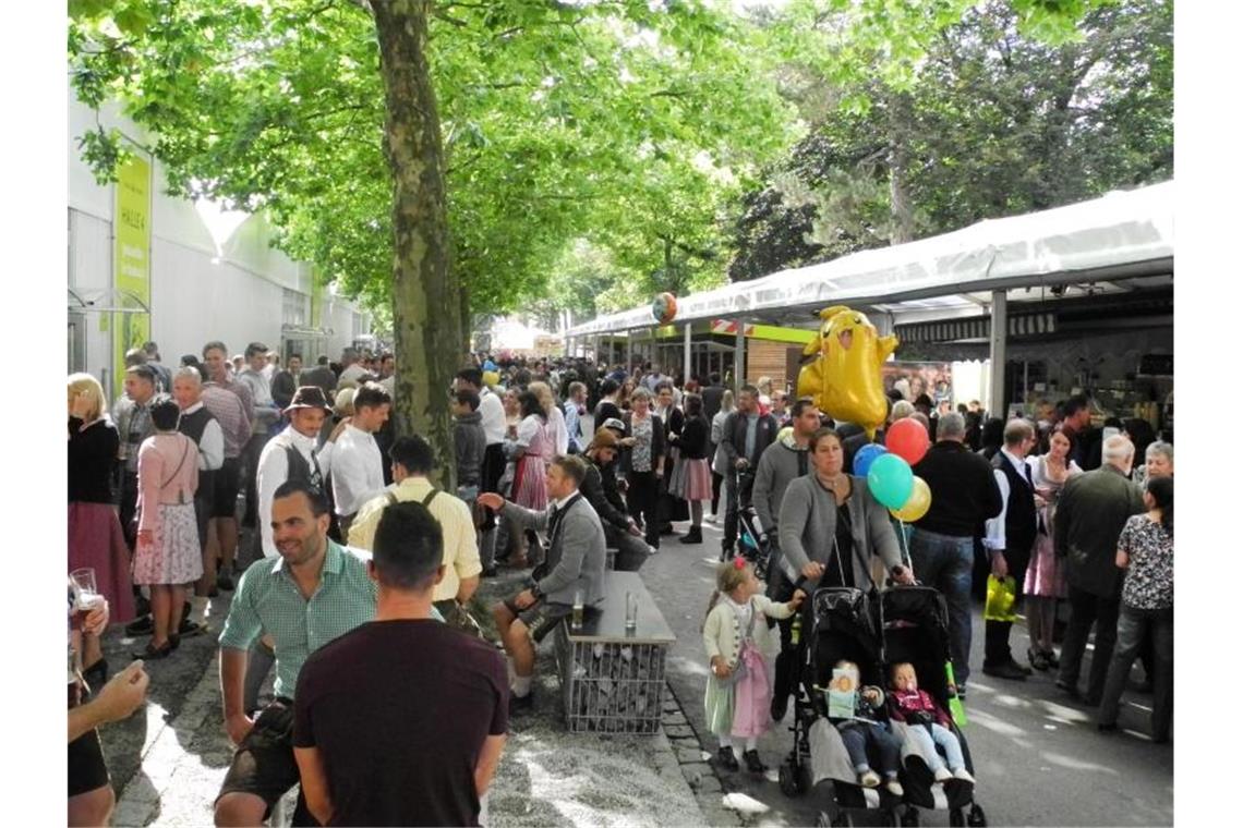 Allgäuer Festwoche fällt aus: Alternativ-Programm geplant Besucher gehen 2017 über das Gelände der Allgäuer Festwochen in Kempten (Bayern). Foto: Lisa Forster/dpa/Archivbild