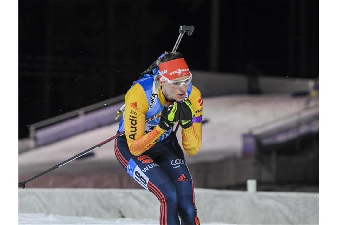 Biathletin Denise Herrmann lief in Finnland auf den zweiten Platz. Foto: Markku Ulander/Lehtikuva/dpa
