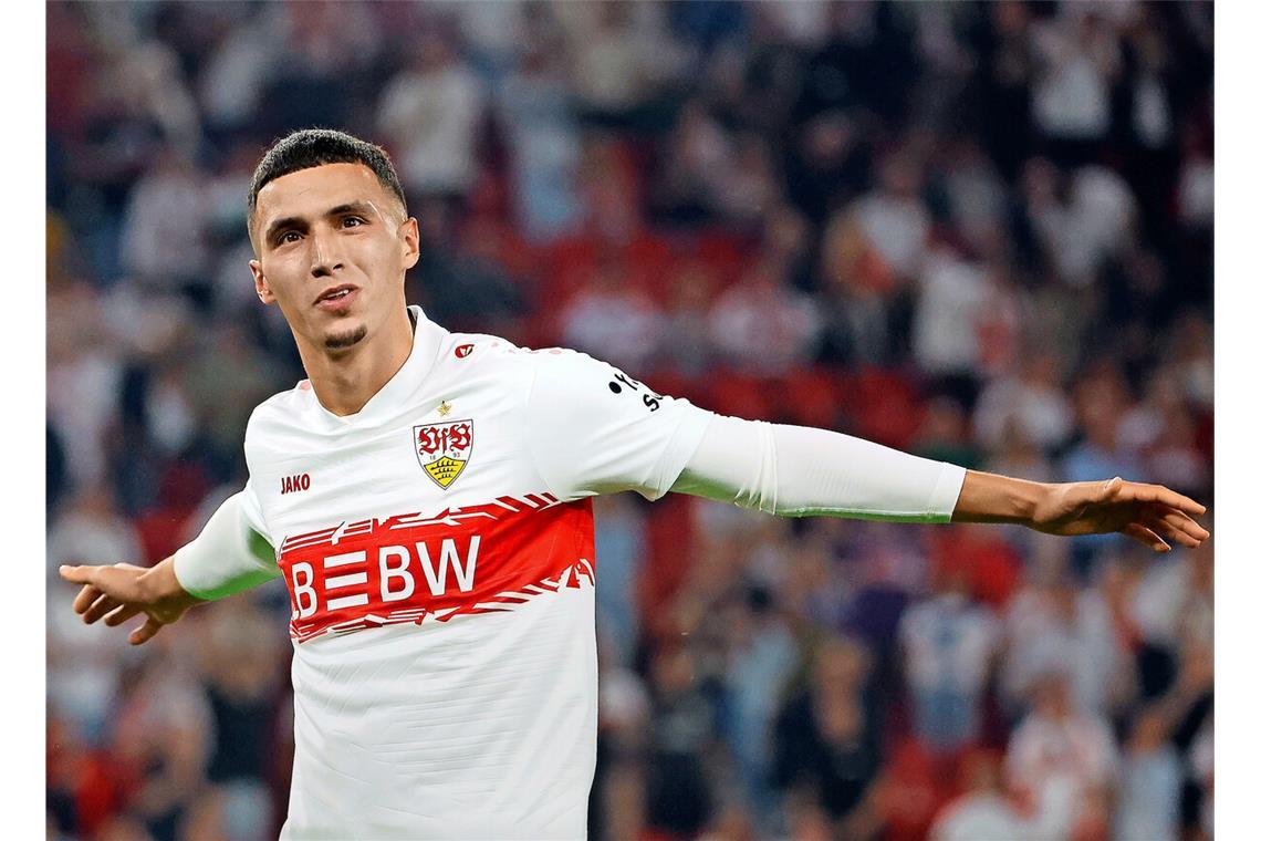 Bilal El Khannouss trug sich gegen St. Pauli in die VfB-Torschützenliste ein.