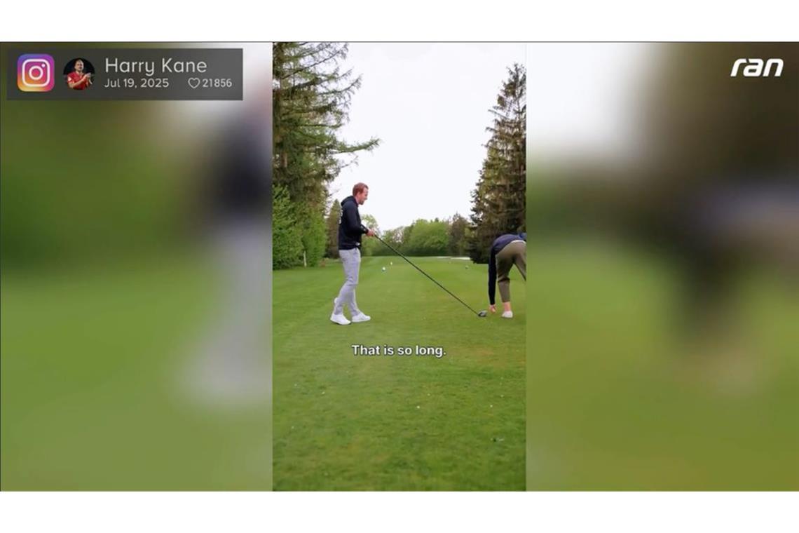 Harry Kane golft mit überdimensionalem Schläger Harry Kane golft mit überdimensionalem Schläger