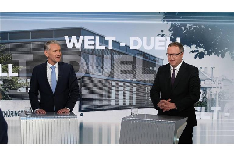 Björn Höcke (links) im TV-Duell mit CDU-Politiker Mario Voigt.