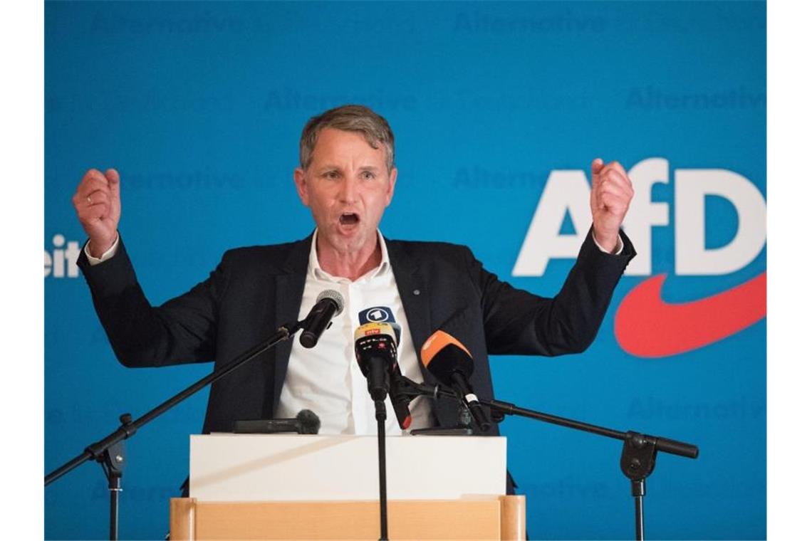 Björn Höcke, Vorsitzender der AfD in Thüringen, spricht zum Wahlkampfauftakt in Sachsen. Foto: Sebastian Kahnert