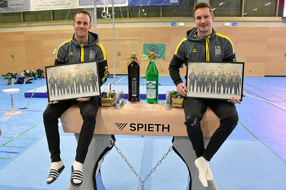 Björn Kuhn (links) und Bastian Wullert haben ihren letzten Heimwettkampf für die TSG-Bundesliga-Mannschaft bestritten. Foto: Tobias Sellmaier