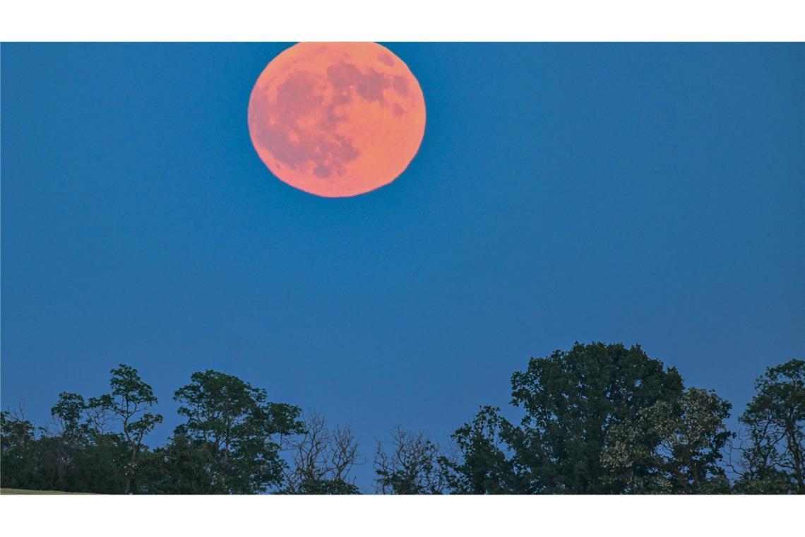 Erdbeermond am Nachthimmel über Deutschland Blassroter Mond am Abendhimmel. (Archivbild)
