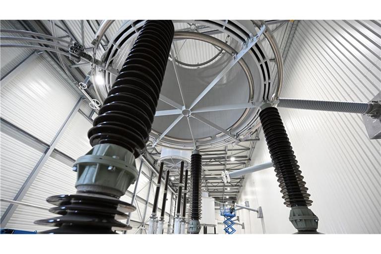 Blick auf die Baustelle in Phillipsburg für ein Gleichstrom-Umspannwerk für eine Gleichstromverbindung zwischen Nordrhein-Westfalen und Baden-Württemberg.