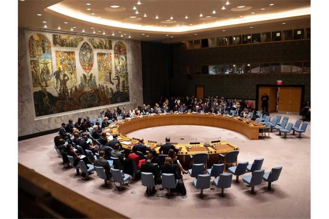Blick auf eine Sitzung des Sicherheitsrats der Vereinten Nationen. Foto: Ralf Hirschberger/dpa