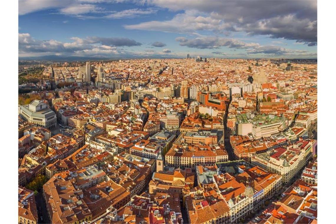 Blick auf Madrid. Die spanische Regierung hat die Stadt als Austragungsort der nächsten Weltklimakonferenz angeboten. Foto: Airpano Llc/Zuma Press/dpa