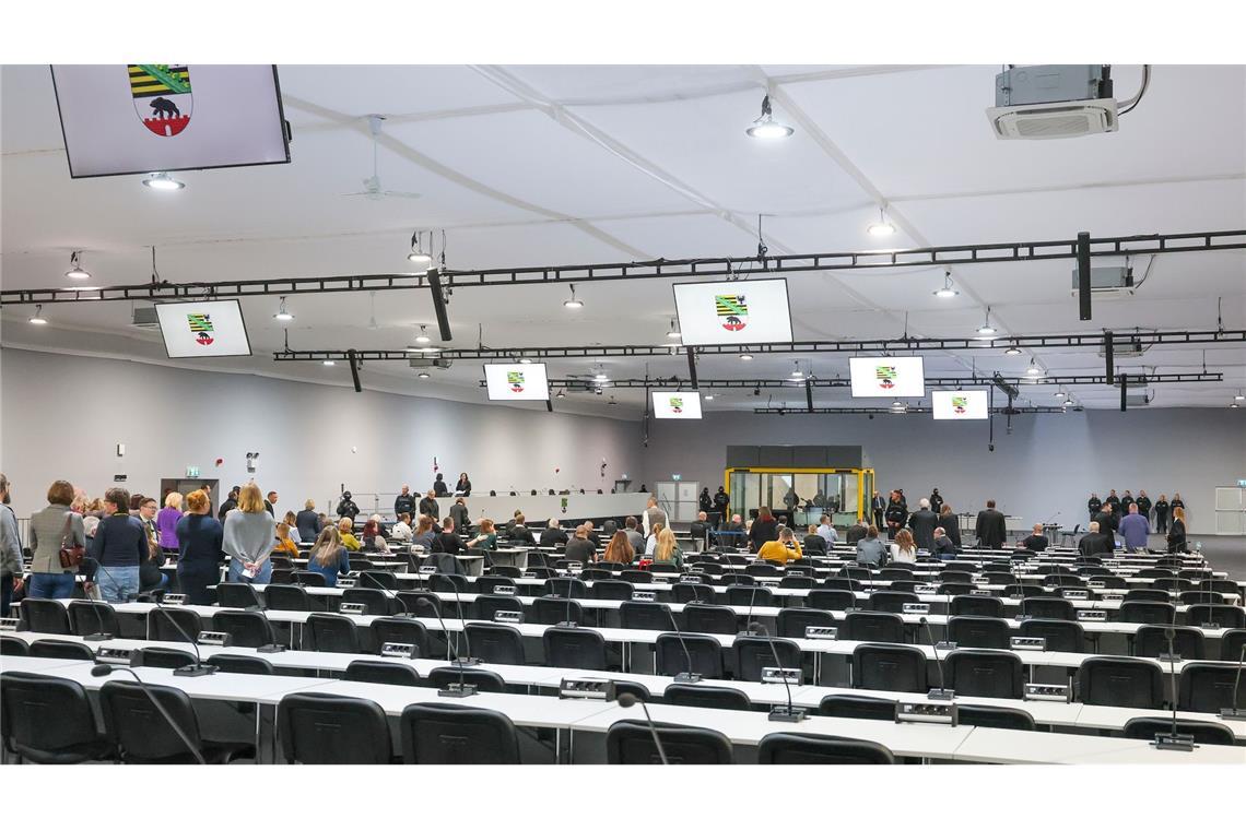 Blick in das temporäre Gerichtsgebäude des Landgerichtes Magdeburg.