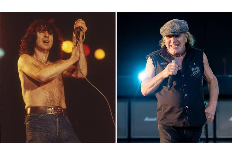 Bon Scott (links) ist 1980 gestorben. Seitdem ist Brian Johnson (rechts) der Sänger von AC/DC.