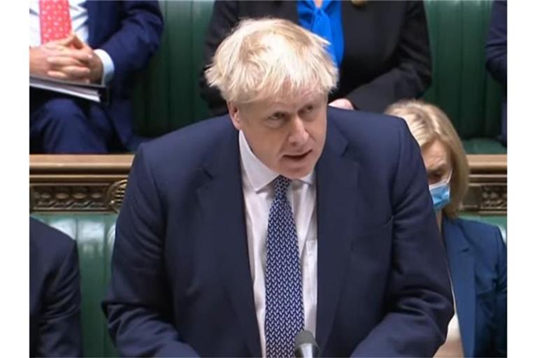 Boris Johnson während der wöchentlichen Sitzung der „Prime Minister's Questions“ im britischen Parlament. Foto: House Of Commons/PA Wire/dpa