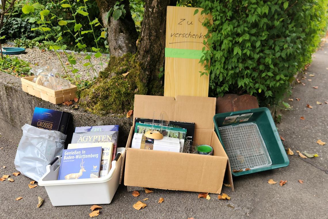 Bücher, Gläser, Bilderrahmen – die Verschenkboxen am Straßenrand laden zum Stöbern und Wühlen ein. Foto: privat