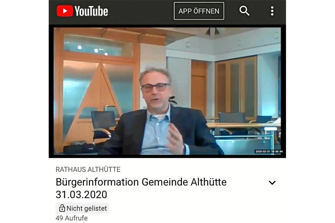 Bürgermeister Sczuka als Moderator. Foto: Screenshot/Youtube.com