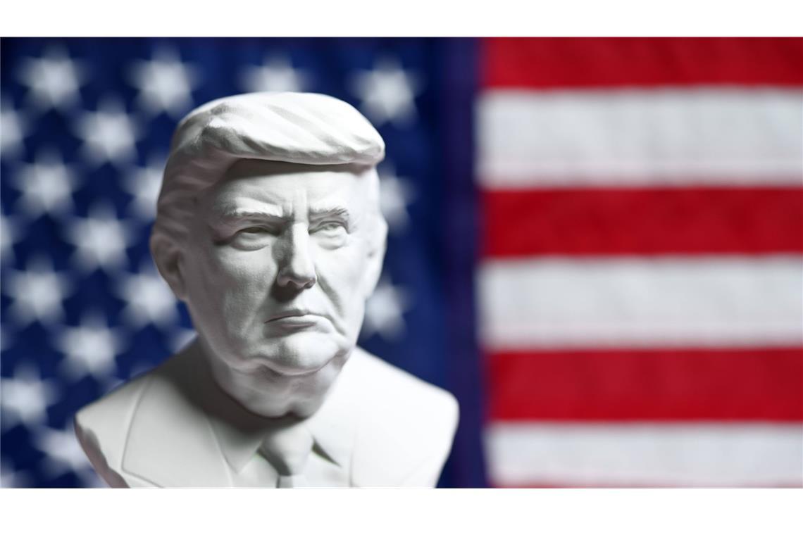 Büste von US-Präsident Donald Trump vor einer USA-Fahne: „Die Demokratie in den USA hat sich in einem beispiellosen Tempo verschlechtert.“