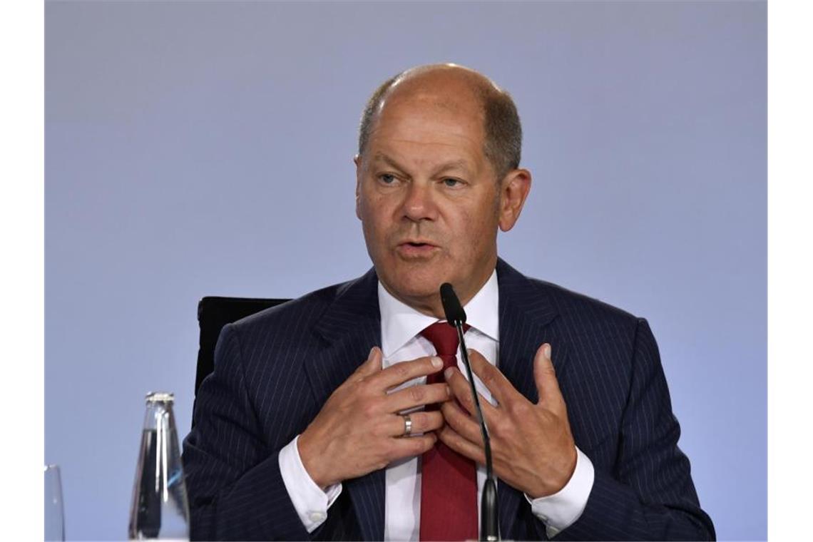 Ein Jahr „Wumms“-Paket - Was ist davon geblieben? Bundesfinanzminister Olaf Scholz: „Der Wumms ist in vollem Gange.“. Foto: John Macdougall/AFP/POOL/dpa