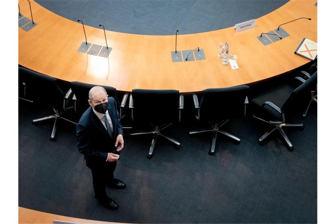 Bundesfinanzminister Olaf Scholz kommt zur Sitzung des Wirecard-Untersuchungsausschusses in Berlin. Foto: Kay Nietfeld/dpa-POOL/dpa