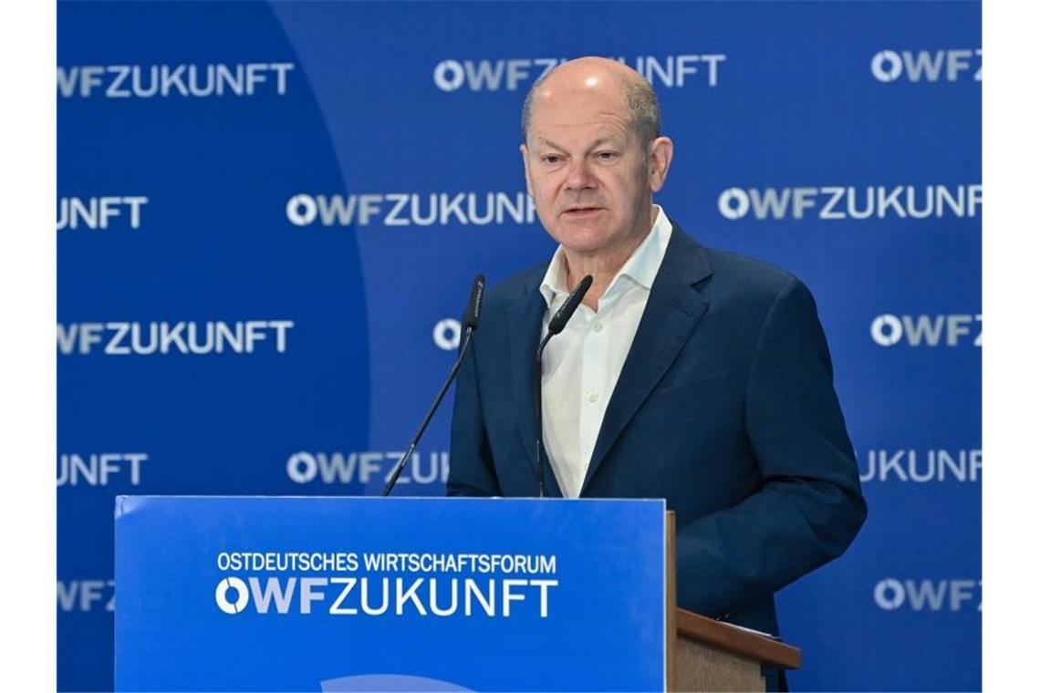 Bundesfinanzminister Olaf Scholz spricht zur Eröffnung des Ostdeutschen Wirtschaftsforums in Bad Saarow. Foto: Patrick Pleul/dpa-Zentralbild/dpa