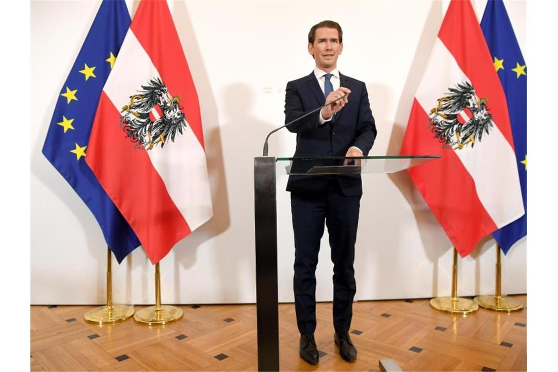 Bundeskanzle Sebastian Kurz am Samstag bei der Pressekonferenz zur Koalitionskrise. Foto: Roland Schlager/APA