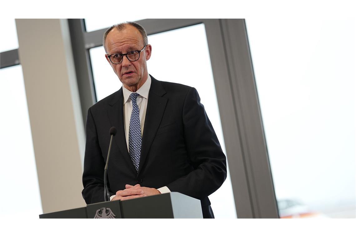 Bundeskanzler Friedrich Merz bei einem Pressestatement.