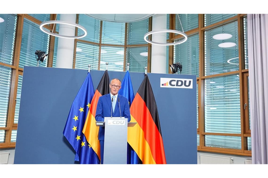 Bundeskanzler Friedrich Merz (CDU) spricht nach den Wahlen in Berlin und Mecklenburg-Vorpommern im Konrad-Adenauer-Haus.