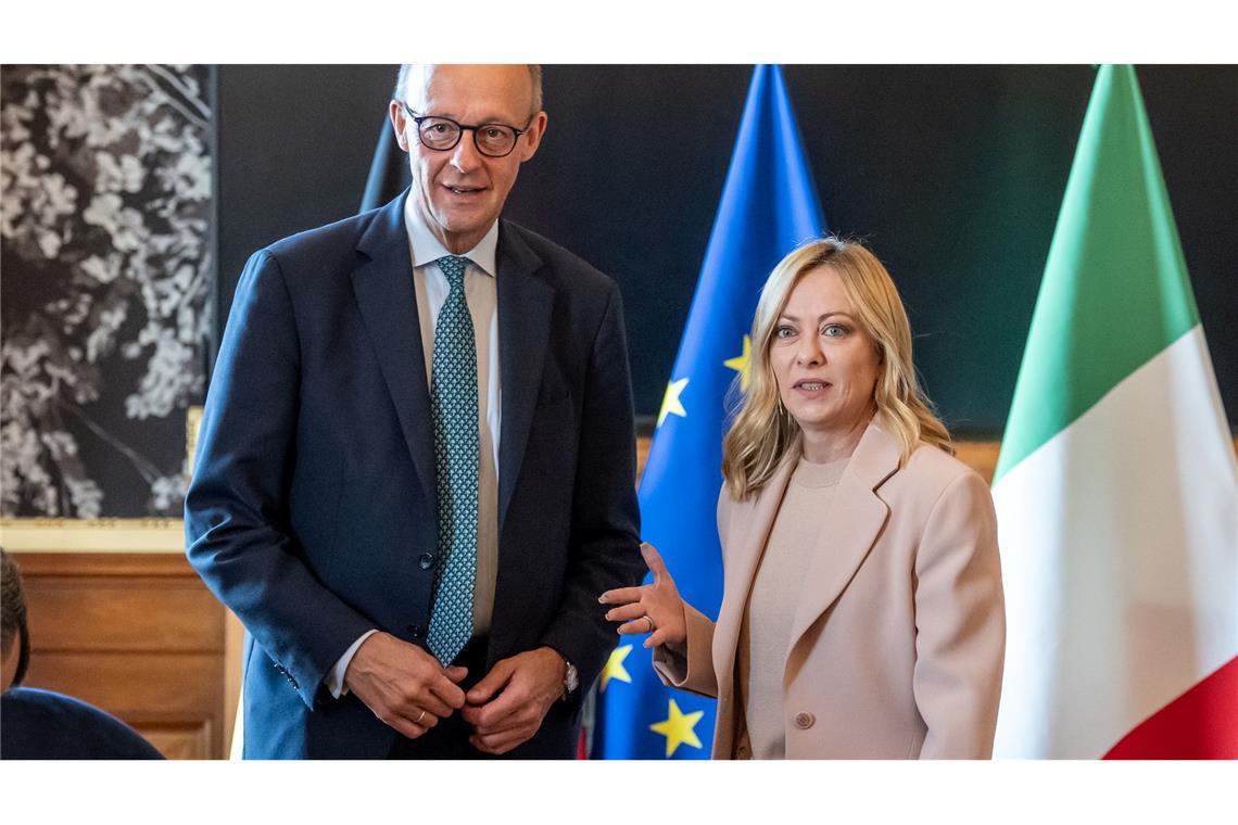 Bundeskanzler Friedrich Merz (links) und Italiens Ministerpräsidentin Giorgia Meloni treffen sich zu Regierungskonsultationen in Rom.